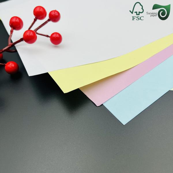 FSC 60gsm Yellow Green Pink Carbonless Copy Paper CB CFB CF Rolls 20lb  With Black Image