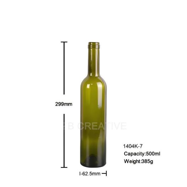 500ml Mid Size Bordeaux Green Wine Bottles Cork Top For Table Wine 385g 1404K-7