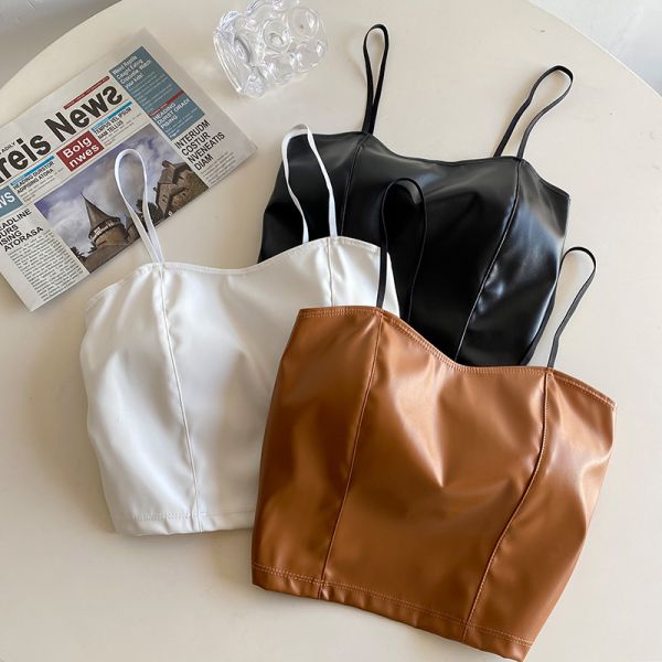 Ladies Vest Style Leather Suspenders Beautiful Back Vest Women's Slim Short Fixed Cup Chest Pad Women Vest Style Bra