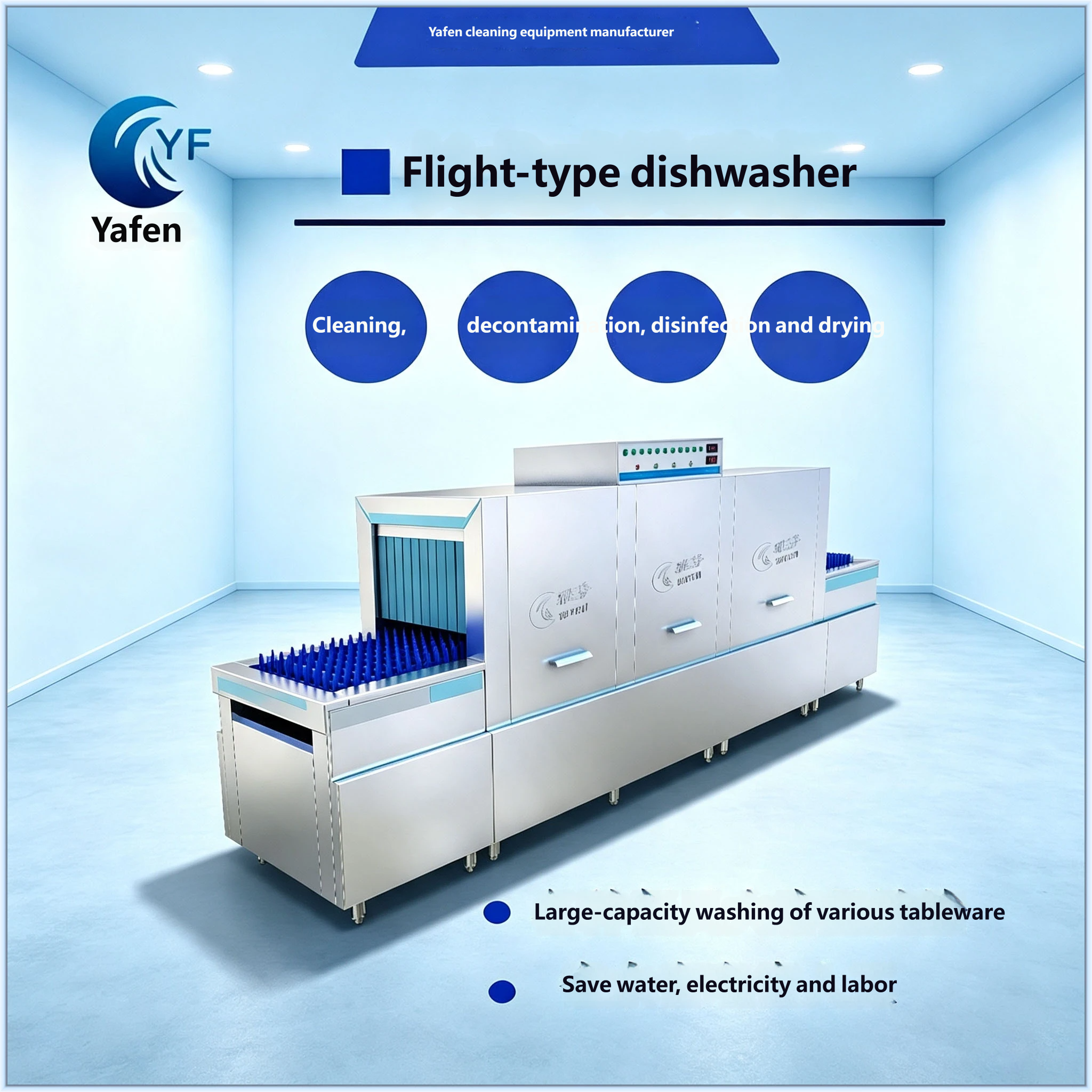 Group Catering Dishwasher for Schools and Factories, Automatic Dishwashing Assembly Line with High‑Temperature Disinfection