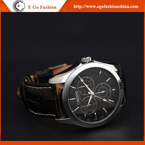 024B 3 Subdials Unisex Watch Genuine Leather Strap Quartz Watches for Man Women's Watches