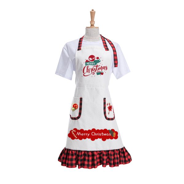 Custom Logo Print Sublimation Blank Buffalo Plaid Linen Apron With Two Pocket BBQ Kitchen Apron Adjustable Shoulder Strap