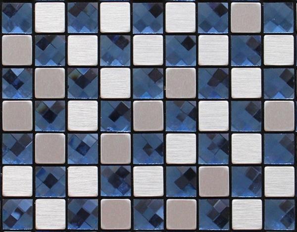 Silver Brushed Particle Glass And Metallic Mosaic Wall Tiles With Blue Crystal Diamond Glass