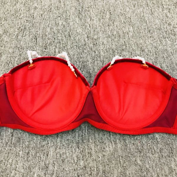 Foreign Trade Wholesale Underwear Women's Bra Underwire Velvet Bra Set Pearl Decoration Bra Underwear Panty Set