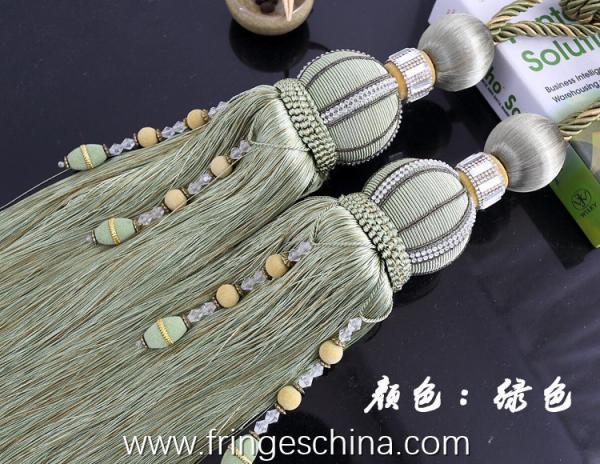 Delicate custom long tassel fringe trimming for curtain attractive tieback hanging ball