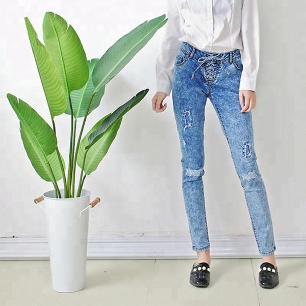 Custom Blue Women Denim Skinny Jeans Color Fade Proof Full Length Eco Friendly