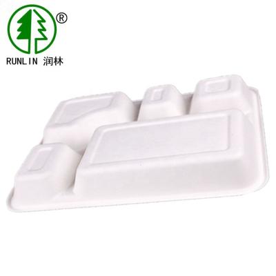 Bandeja amigável do almoço escolar de Eco da cana-de-açúcar descartável de 5 compartimentos