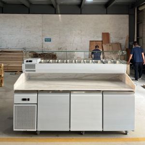 Restaurant Commercial Sandwich Prep Table Pizza Refrigerator with Granite Marble