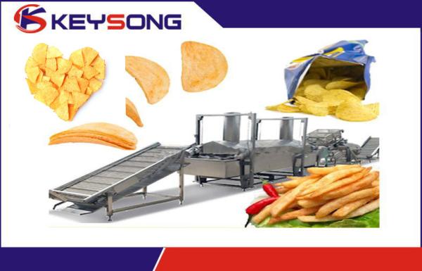 PLC Control Potato Chip Fryer Equipment , Snack Potato Chips Frying Machine