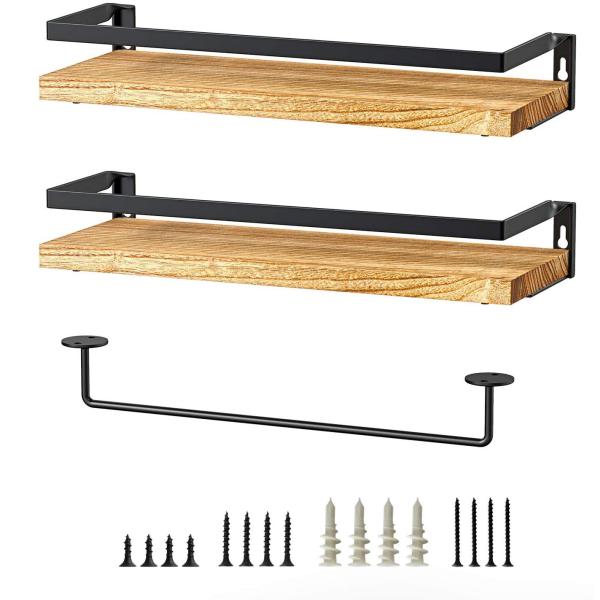 Wood Wall Mounted Storage Shelves Adjustable for Kitchen and Bathroom Organization