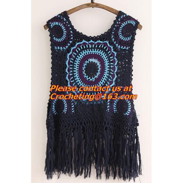 Mori Gilet Women Navy Blue Beige Fringe Crochet Vest Femme Knitted Hollow Out Spring Summe
