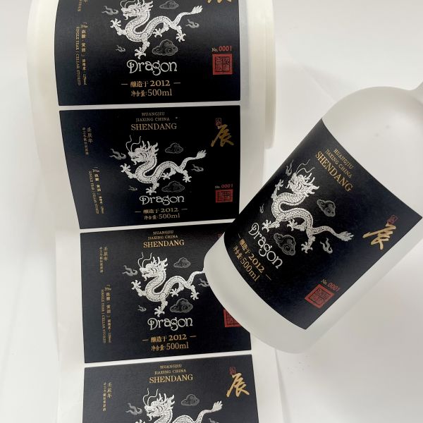 Custom Size Black Textured Wine Private Adhesive Labels Sticker Logo Glass