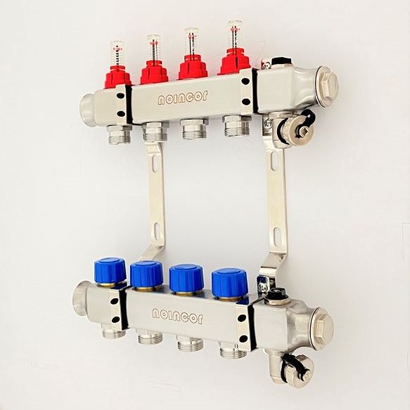 5 Port Stainless steel water underfloor heating manifold , 304 stainless steel intelligent water manifolds