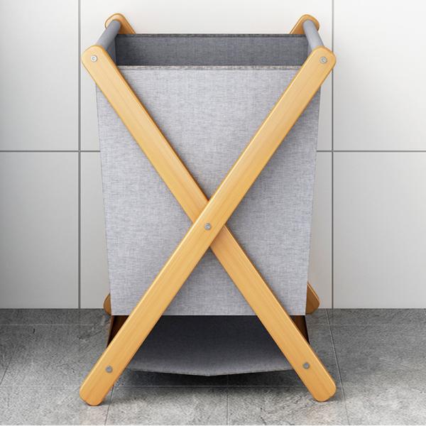 Bathroom Standing Type Collapsible Laundry Basket with Removable Bag Wood Dirty Clothes Storage Organizer X Frame Hamper