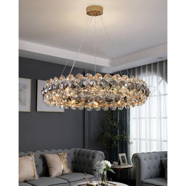 Smoke gray crystal chandelier for living room round hanging lamp decorative lights for room(WH-CY-233)