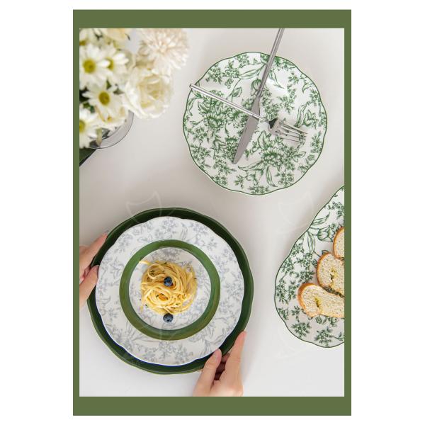 Кухонный столешничный стол под стеклянной техникой Порцелановая посуда набор с диатомами плацематов