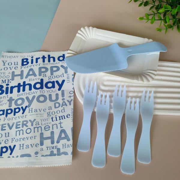 Plastic or Paper Bag Inner Package Birthday Cake Cutlery Set with Knife Fork and Plate