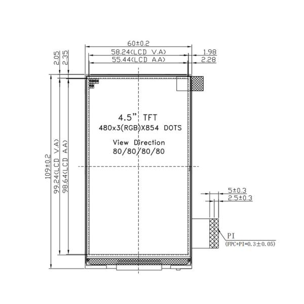 4.5 inch Tiny LCD Screen 480x854 Pixels 80/80/80/80 Viewing Angle