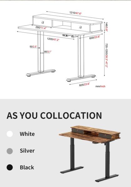 Negro/Branco/Cadro Cinzento Cor Elétrica Forma L Mesa de Posição Sem barulho e Prática