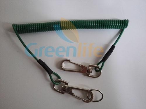 Safety Lanyard Spring Coil Cable Heavy Duty Black Color 20cm Unstretched Length w/Snap Hooks
