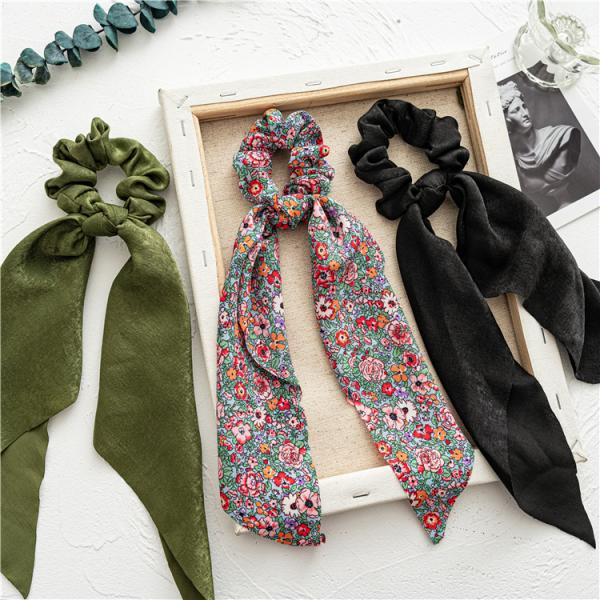 Long ribbon elastic hair bands collar headdress women's hair corset floral scrunchie European USA simple batch