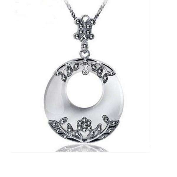 Thai Silver Moon Stone Pendant Necklace Marcasite Vintage Jewelry(N11061WHITE)