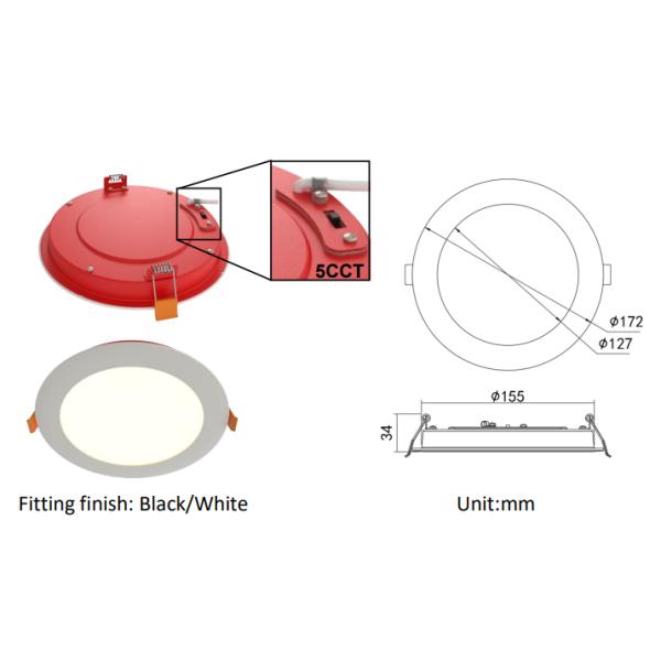 Fire Rated Dimmable LED Downlights 6inch 15w 5cct UL certified For Bathroom