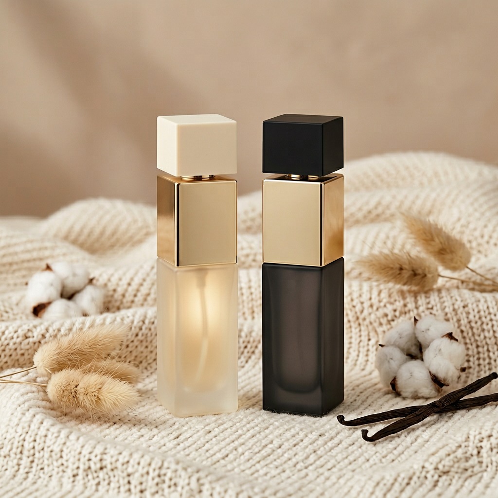 30ml Rectangle Glass Perfume Bottles Crimp Neck Plastic Square Cap for Perfume