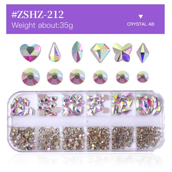 Nail SPA or Training 12 Grid AB Nail Stone Kit with Multi Shape Crystal Rhinestones