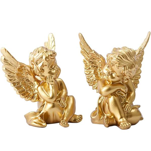 Finished Goods Garden Miniature Gold 2pcs Cherub Resin Statue Angel Figure Decorative