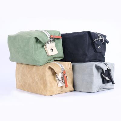 Brown Waterproof Cosmetic Bag Waxed Canvas Material 9 . 5 * 4 * 4 . 5CM