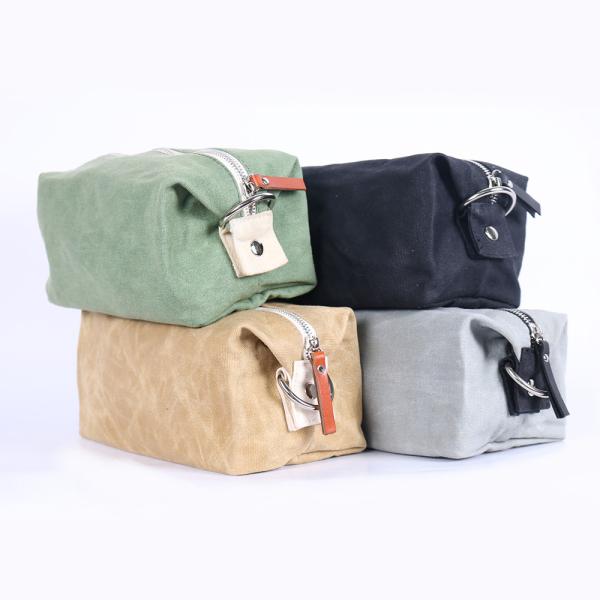 Brown Waterproof Cosmetic Bag Waxed Canvas Material 9 . 5 * 4 * 4 . 5CM