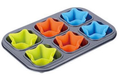 China Supplier heavy carbon steel bakeware 230C Heat-resistant baking tin with silicone cups muffin pan