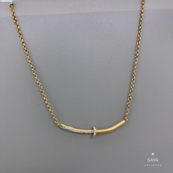 Rhinestone Nail Pendant Necklace Bangle 18k Gold Plated Fashion Jewelry