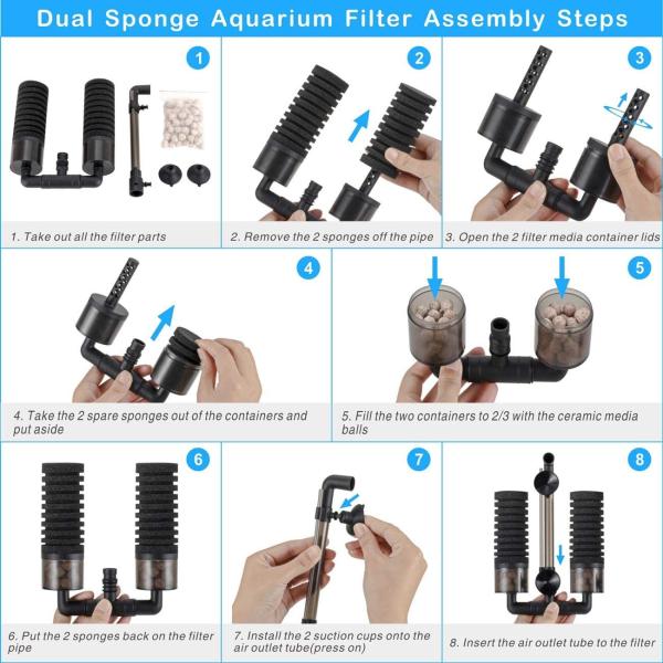 Submersible Foam Aquarium Double Sponge Filter Bio Ceramic Media Balls
