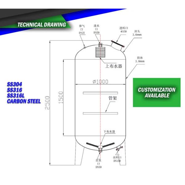 Фильтр Vessle корпуса фильтра углерода/песка для оборудования Pretreatment системы RO