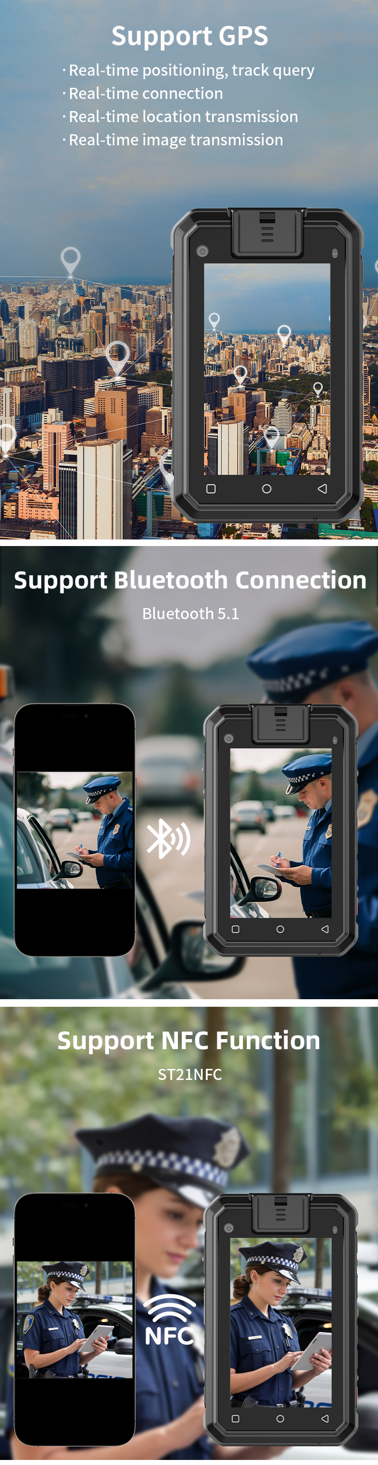 Mini 5G Body Worn Camera Android 13.0 System 4K HD Video 3.1'' Touch Screen IP68 Waterproof Security Camera with Wifi GPS BT