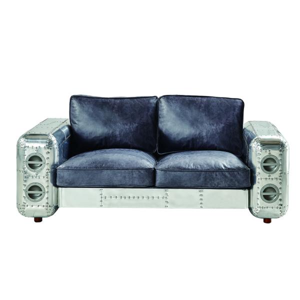 Aluminium Sheet Armrest 2 Seater Leather Sofa High Density Foam / Sponge