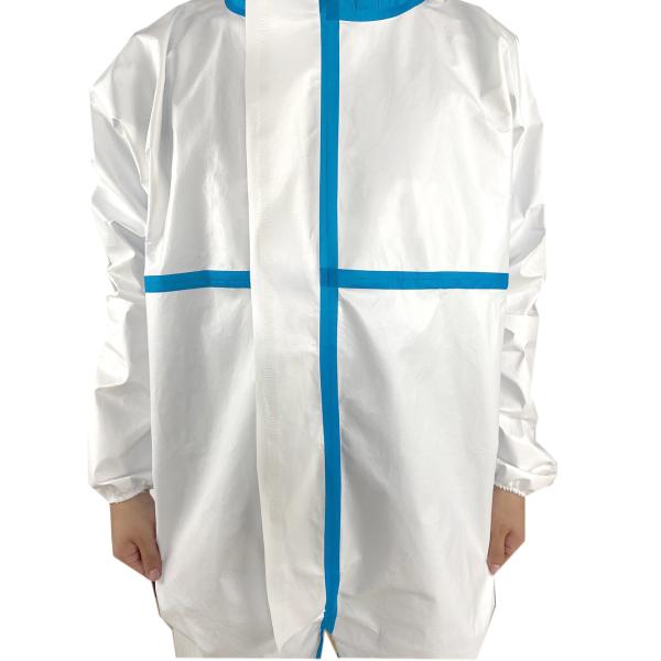 65Gsm Blue Line Microporous Disposable Hooded Coverall Type 4 5 6 For Spray Industry