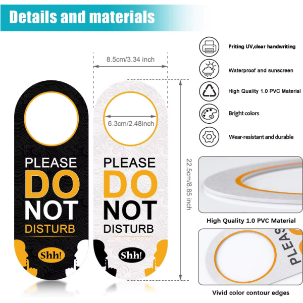Custom Plastic Do Not Disturb PVC Hanging Tag Personalized Logo Waterproof Hotel Room Door Handle Sign Hotel Restrooms Signs