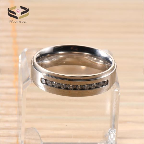 Main Stone Rhinestone Titanium Wedding Ring 6MM Silver CZ Stone Inlayed