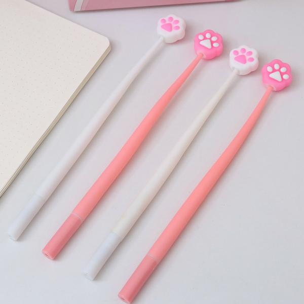 6 Pcs Cute Cartoon Gel Ink Pens, Shake Gel Pens For Kids And Girl,Kawaii Writing Pens Set For School Party Office Home,Student Gifts(0.5mm,Cat Paw Design,Blacak), Yellow&Pink