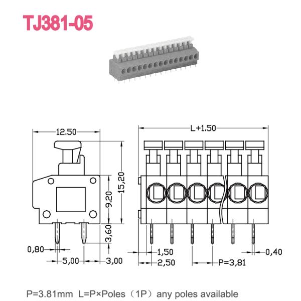 тангаж 3.81mm размечая Pa66 терминального блока весны 300v Screwless с кнопкой