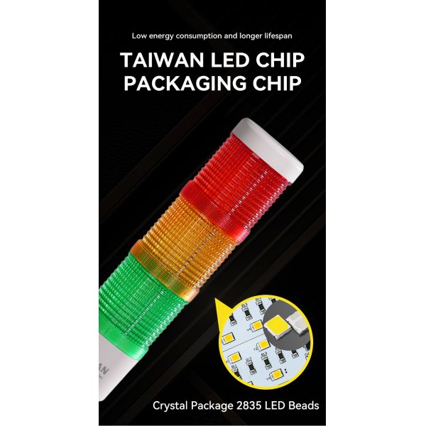 Lámpara de torre de señal RYG con ángulo de haz de 360° con zumbador, luces indicadoras de equipo de tres capas