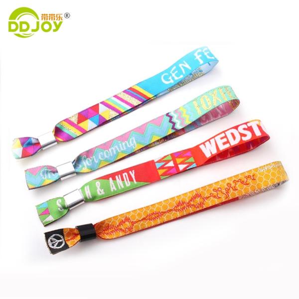 Customize Logo Event Festival Ribbon Satin Woven Bracelet Fabric Wristband with Artwork