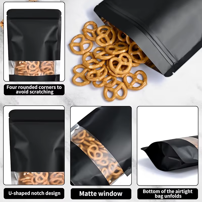 Green Stand up Pouch Bags Kraft Plastic Zip Lock Bags With Matte Window Tear Notch Resealable Zipper Pouch Dry Food Plastic Bag