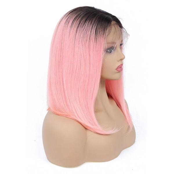 1B / Pink 100% Brazilian Virgin Hair / Short Straight Lace Frontal Bob Wigs