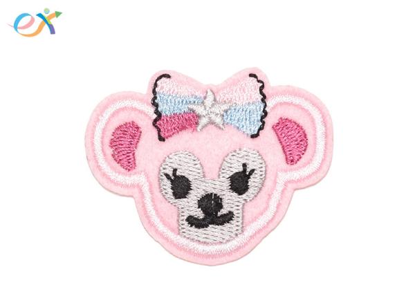 Custom Pink Cute Cartoon Embroidered Fabric Patches Iron On Backing With Laser Cut