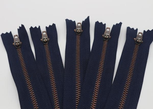 Antique Copper YG 5 Inch Metal Dress Zips Black / Navy Or Blue Tape Customized
