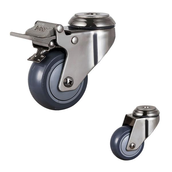 3''  Waterproof Trolley Fixed PU Stainless Steel Caster Wheels